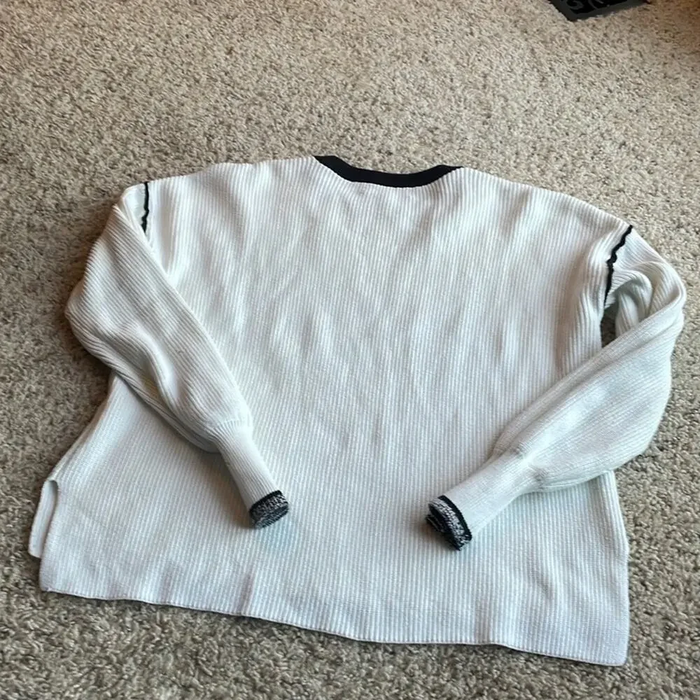 MICHAEL STARS Ribbed Knit Crewneck White & Black Sweater Size S - Picture 5 of 5